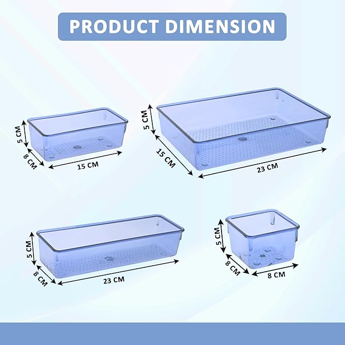 Kuber Industries 12 Pcs Acrylic Transparent Cosmetic Organizer Tray | Drawers Organisers for Kitchen, Office and Bathroom Vanity Makeup | Stationery Storage Drawer Divider Tray | Sea Blue