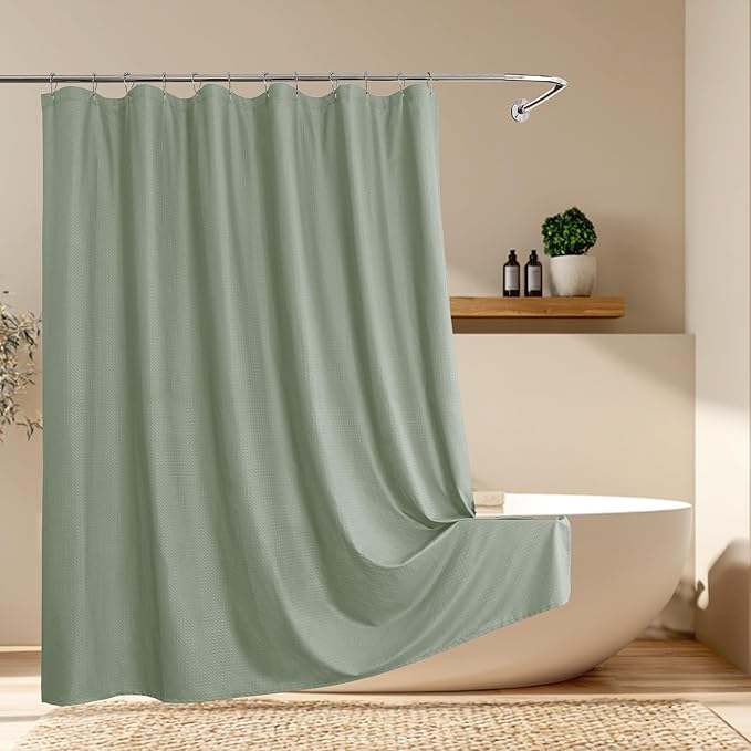 Aiyufeng Sage Green Shower Curtains for Bathroom，Dot Like Embossed Textured Waterproof Soft Polyester Cloth Shower Curtain，Hotel Spa Machine Washable，72Wx72L