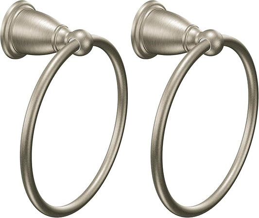 Moen Brantford Brushed Nickel Traditional Bathroom Hand Towel Ring, Wall Mounted Towel Hanger, YB2286BN (Pack of 2)