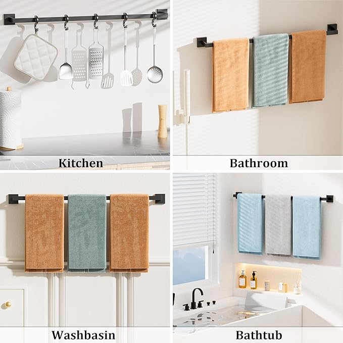 Alise Black Towel Bar, 32 Inch Towel Racks for Bathroom, SUS304 Stainless Steel Towel Holder Wall Mounted, Heavy Duty Towel Hanger for Bathroom & Kitchen (Matte Black)