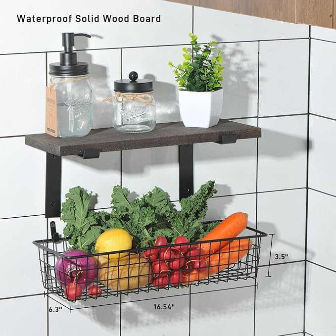 SheeChung Mason Jar Bathroom Accessories Set with Floating Shelves, Soap Dispenser, Toothbrush Holder, Qtip Holders, Paper Storage, Artificial Plant, Decor Sign, Farmhouse Bathroom Decor-Rustic Brown