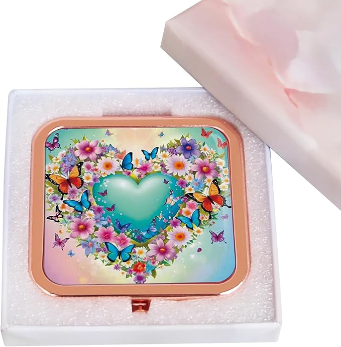 Small Compact Mirror, 1x/2x Travel Magnifying Mirror, 2-Sided Handheld Portable Folding Mirror, Mini Makeup Mirror for Purse, Pocket, Gifts, Square Rose Gold