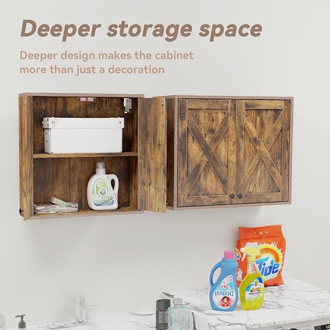 YOURLITE Laundry Cabinet, Medicine Cabinet, Bathroom Kitchen Storage Wall Mounted Farmhouse Organizer with Shelves Over Toilet, One Set of 2 Pieces X 24"