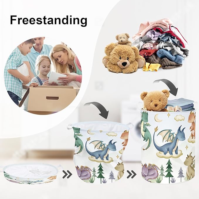 Dinosaur Laundry Hamper Large Storage Basket Cartoon Dino Collapsible Parents Organizer Kids Toy Clothes Bins for Bedroom, Bathroom, Tree, 63L