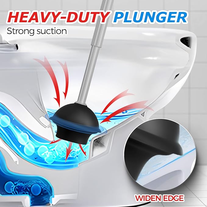 FORASTO 2 in 1 Toilet Plunger and Brush Set,Extended Handle Plunger,Toilet Bowl Brush Plunger Set,Bathroom Cleaning Tools,Cleaning Brush,Toilet Brush Plunger Combo,Charcoal Gray???20.8inch???