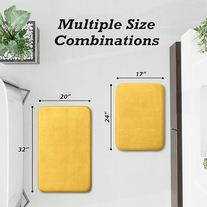 HUXMEYSON Bathroom Rugs Sets 2 Piece, Non-Slip & Quick Dry Bath Mat Set, Ultra Soft Velvet Bath Rugs for Bathroom, Toilet and Shower Floor, Yellow