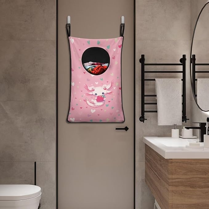 ZFRXIGN Axolotl Strawberry Hanging Hampers for Laundry Over The Door Laundry Hamper Dirty Clothes Storage Pink Laundry Baskets Space Saving Hamper Zipper Closure Toy Organizers Home Decor