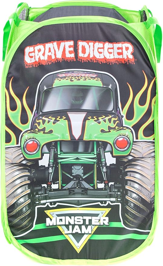 Jay Franco Monster Jam Grave Digger Pop Up Hamper - Mesh Laundry Basket/Bag with Durable Handles