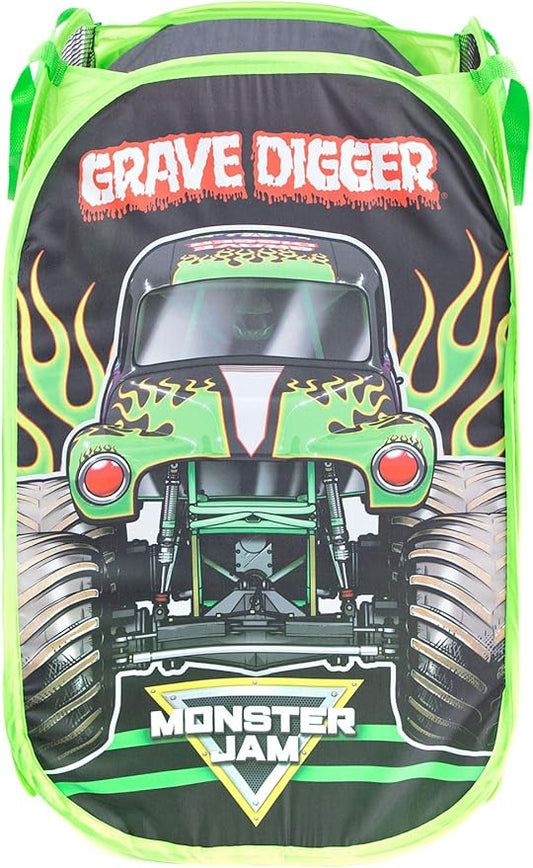 Jay Franco Monster Jam Grave Digger Pop Up Hamper - Mesh Laundry Basket/Bag with Durable Handles