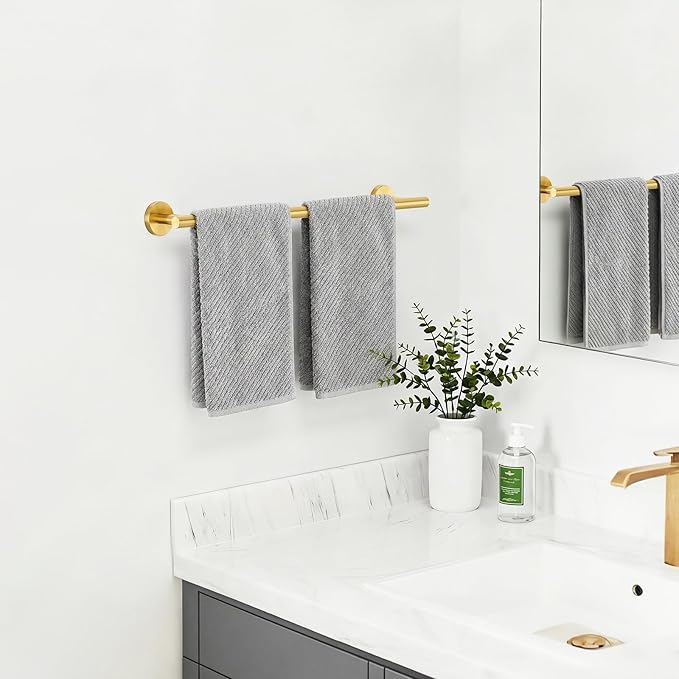 Brushed Gold Towel Bar, 24 Inch Towel Rack for Bathroom Wall-Mounted, SUS304 Stainless Steel, Total Length 26 Inch 2 Pack