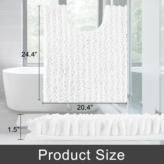 Yimobra Toilet Rugs U Shaped 24x20, Soft Comfortable Absorbent Chenille Toilet Mat for Bathroom Floor, Non-Slip Contour Bathroom Rugs for Toilet, Dry Quickly Machine Washable, White