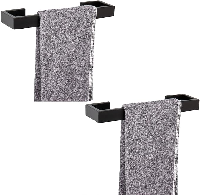 TocTen Bath Towel Rack - 2 Pack Square Base Thicken SUS304 Stainless Steel Towel Bar for Bathroom, Bathroom Bar Accessories Towel Rod Heavy Duty Wall Mounted Towel Holder(Matte Black, 12 Inch)