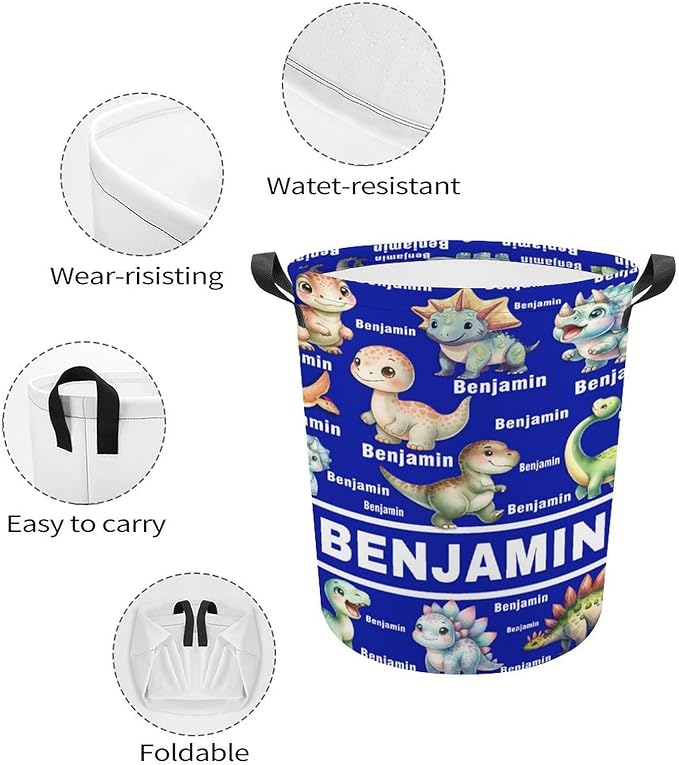 Custom Dinosaur Laundry Baskets, Personalized Dinosaur Gifts, Collapsible Laundry Hamper with Name for Kids Adults Home Decoration