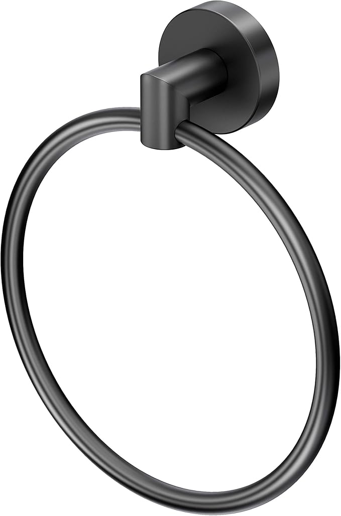 Gatco 4632MX Glam Towel Ring, Matte Black | Wall Mounted 6.5"W Towel Holder Ring for Bathroom