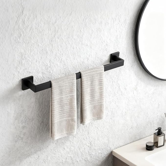 Bathroom Towel Bar Set, 23.6 Inch Wall Mounted Rack, 304 Stainless Steel, Matte Black, D-Shape, 2-Piece Set (Matte Black)