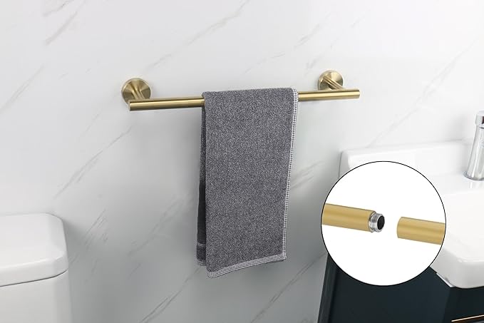 TocTen Bath Towel Bar - Thicken SUS304 Stainless Steel Bathroom Towel Holder, Towel Rod for Bathroom Heavy Duty Wall Mounted Towel Rack Hanger (18IN, Brushed Gold)
