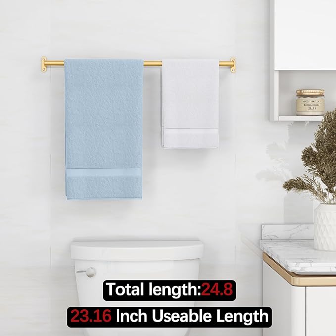 MKO Bathroom Towel Bar, 24 Inch Towel Rod for Bathroom, Heavy Duty Bath Hand Towel Holder Wall, Single Rod, Gold, Easy of Installation
