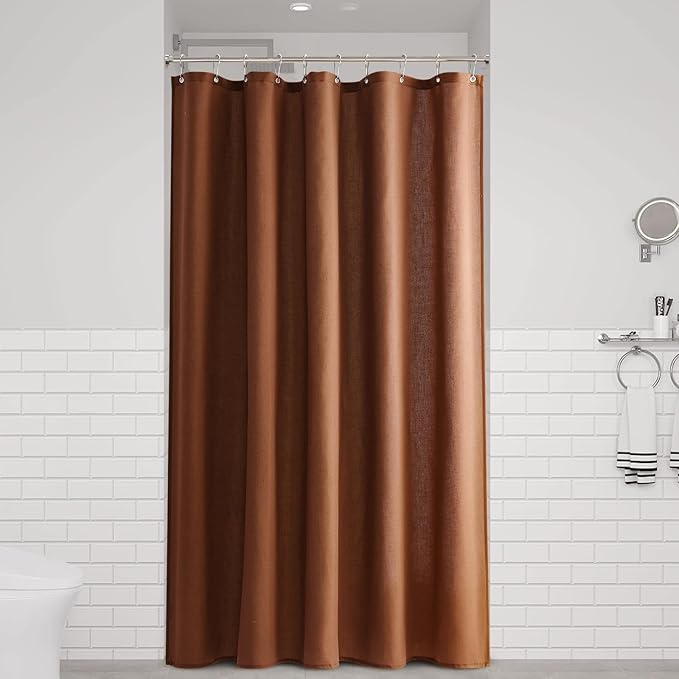 Naturoom Rustic Brown 54 Inch Shower Curtain - Stall Narrow Half Linen Ultra Thick Fabric Shower Curtain Set with Hooks, Boho Farmhouse Rustic RV Camper Bath Curtains for Bathroom, 54x78