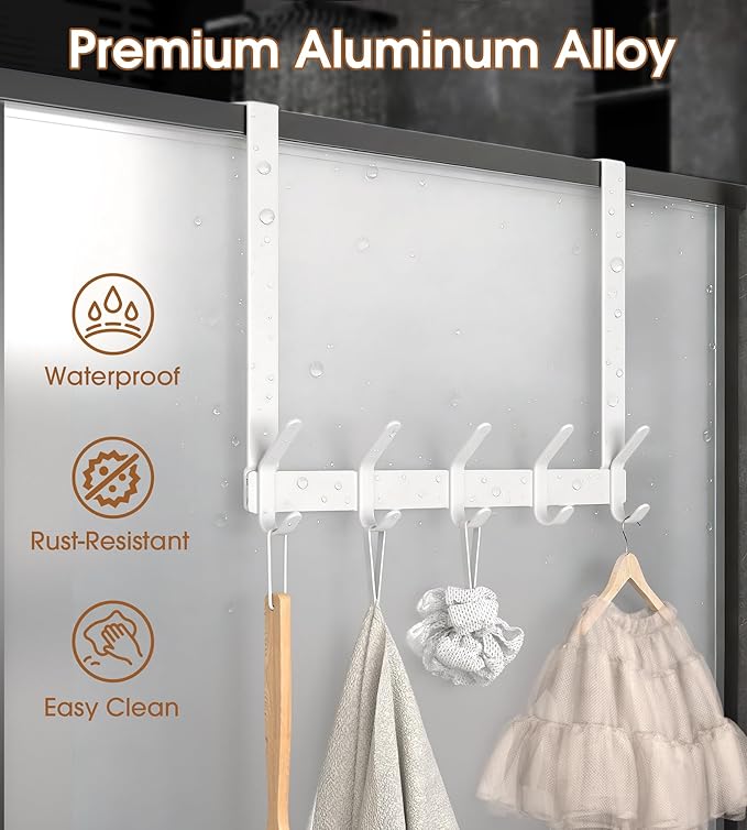 Long Over The Door Hooks Hanger with 15.75" Arms for Easier Access by Shorter, J16U, Perfectly Fits US Standard 1 3/4-inch Doors, Towel Rack Bathroom Organizer Holder, Rustproof, White