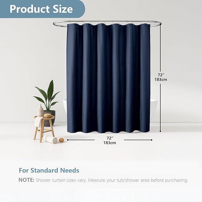 OVZME Berry Navy Blue Fabric Shower Curtain for Bathroom - 72x72, Blue Hotel Spa Polyester Cloth Bath Curtain with 12 Holes, Luxury Shower Curtain, Machine Washable Water Resistance, Navy Blue