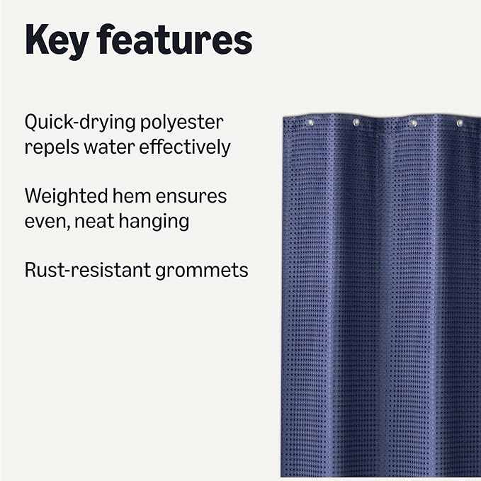 Amazon Basics Modern Style Polyester Shower Curtain, Quick-Drying, 72x72 inches, Navy Blue
