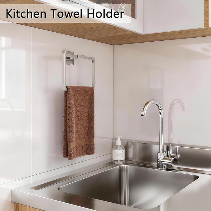 CHJgroup Bathroom Hand Towel Holder, Square 180?? Swivel Towel Rings for Bathroom Wall Stainless Steel Heavy Duty, Brushed Nickel