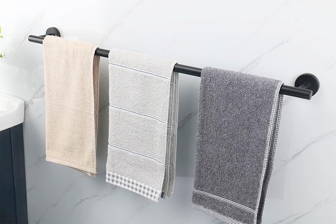 TocTen Bath Towel Bar - Thicken SUS304 Stainless Steel Bathroom Towel Holder, Towel Rod for Bathroom Heavy Duty Wall Mounted Towel Rack Hanger (33IN, Black)