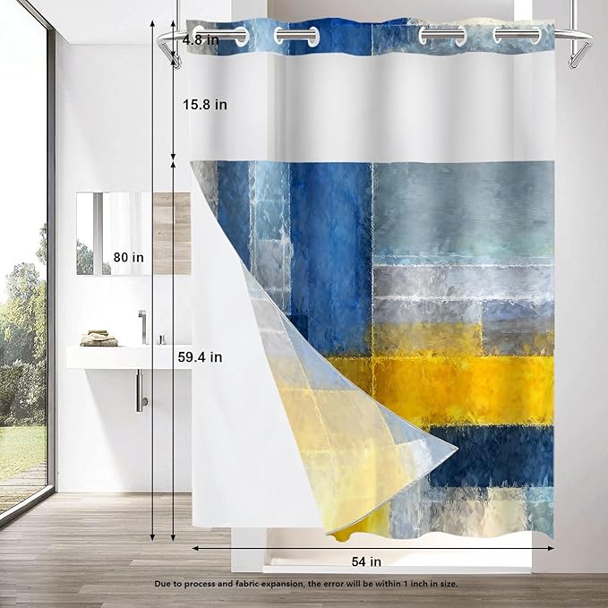Shrahala Brown Abstract Art No Hooks Shower Curtain with Snap in Liner Set, Grey Contemporary Colorful Bathroom Décor Polyester Fiber Waterproof for Stall Bathtubs 54 X 80 in