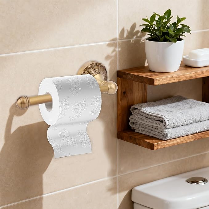 2pcs Antique Brass Toilet Paper Holder, Retro Brass Hand Towel Ring Wall Mounted Towel Rack Bathroom Accessories for Home Hostel