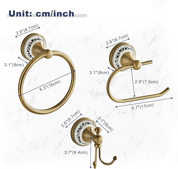 Antique Towel Ring Clothes Hook Tissue Holder Three Piece Set, Bathroom Kitchen Antique Three Piece Set,Wall Mounted Bathroom and Kitchen Supplies YIGUANXIN