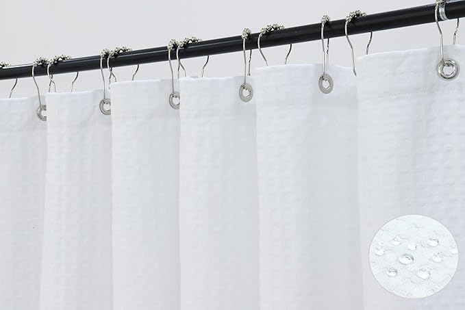 PurpleEssenecs Shower Curtain - Waffle Textured Heavy Duty Thick Fabric for Bathroom, Luxury Weighted Cloth Bath Curtain - Spring Easter Summer - 72" W x 72" L - Pack of 1 - White