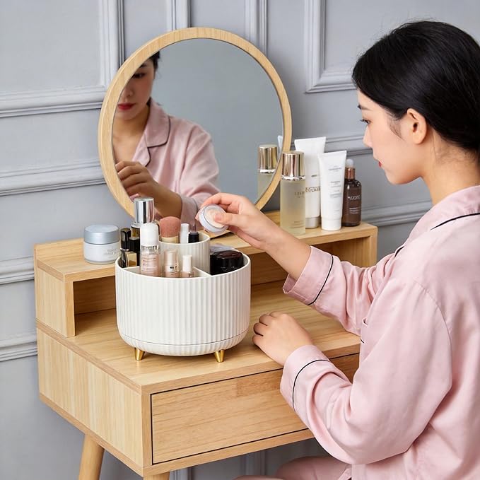 360° Rotating Makeup Brush Holder Organizer, White 5-Slot Spinning makeup organizer Cup for Women, Vanity Desk & Bathroom Storage for Cosmetics, Nail Polish and Beauty Tools