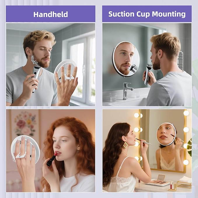 40X Magnifying Makeup Mirror, 5inch Handheld Travel Magnifying Mirror, Powerful 40x Magnification with 3 Suction Cups Easy Mounting, Makeup Magnification 40X for Men/Women Detail Work Essential