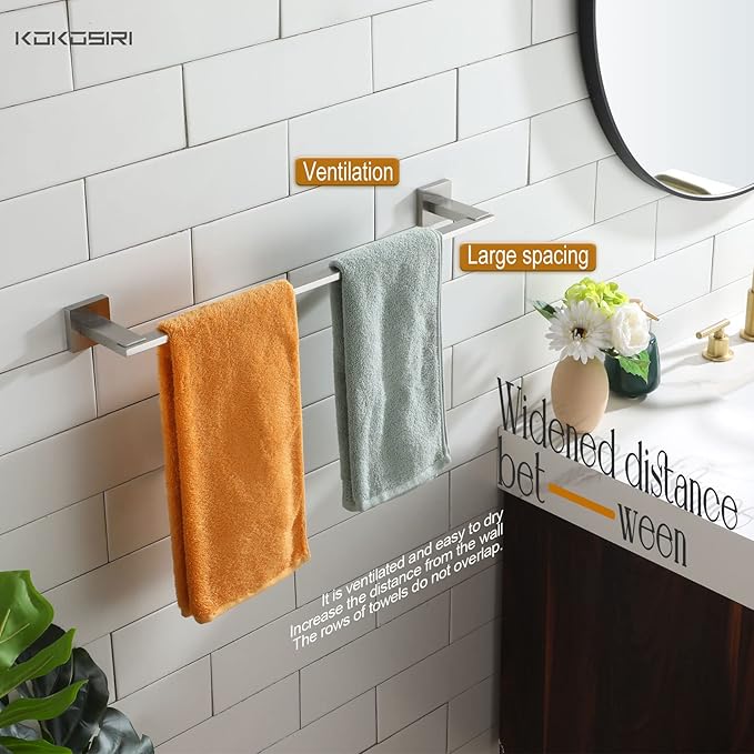 KOKOSIRI Towel Holder Brushed Nickel Bathroom Accessories Bath Towel Bars for Toilet Kitchen Cabinet Necklace Holder 24-Inch Stainless Steel, Wall Mounted B4006BR-L24