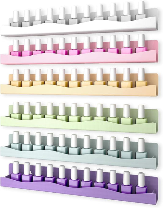 6 Colors Nail Polish Wall Mounted Shelf,15 Inch Nail Polish Floating Shelves for 66-90 Bottles Multi-Purpose,Ideal Gift, Great Display for Salons Retailers,6 pack