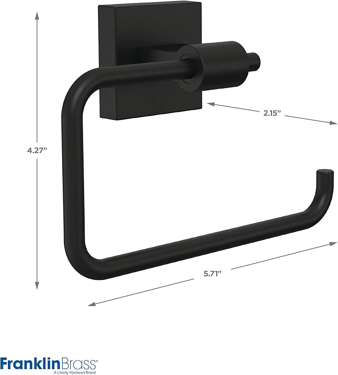 Franklin Brass Maxted (1-Pack) Toilet Paper Holder Matte Black Tissue Roll Holder for Bathroom Organization and Storage Euro/Single Post/Hook Toilet Tissue Holder Wall Bathroom Accessories MAX50-FB