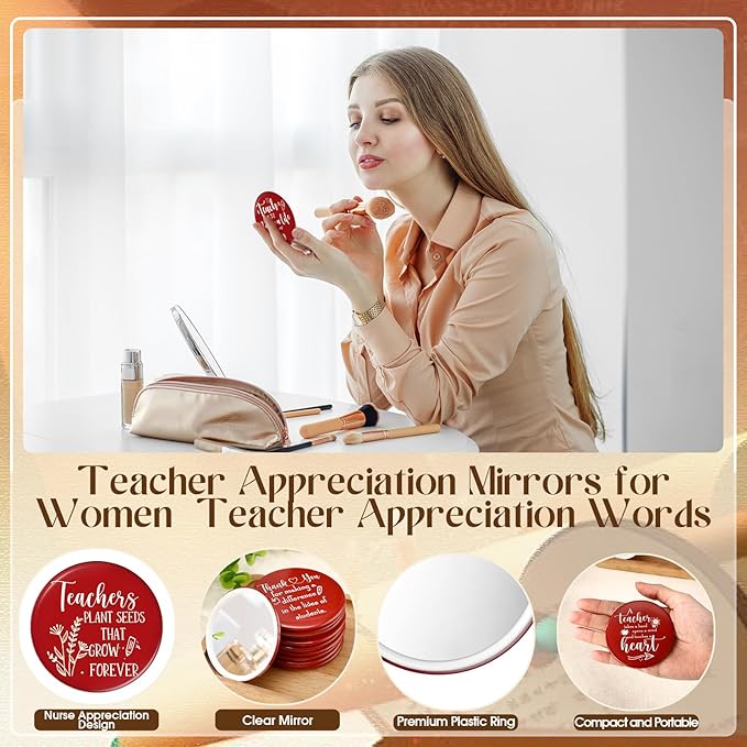 Geelin 20 Pcs Teacher Appreciation Gifts Bulk Mini Compact Makeup Mirrors Gift for Teacher Appreciation Week Graduation Team Group(Red Bottom)