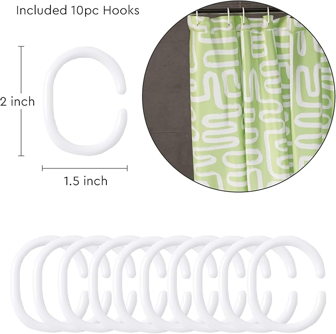 Encasa XO Shower Curtains for Bathroom 72x84 in with 10 Hooks | Waterproof Shower Liner Curtain | Premium Polyester Machine Washable Curtain for Bathroom - Boho Maze Sage