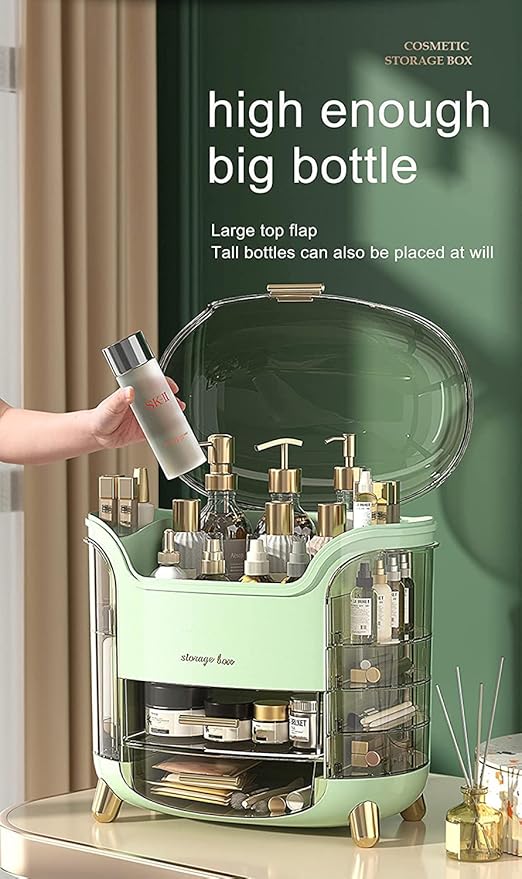 Portable Light Luxury Series Multi-Function Make Up Case Dustproof Cosmetic Storage Box,Cosmetics Skin Care Products Jewelry Organizer Case Lipstick Box - Green