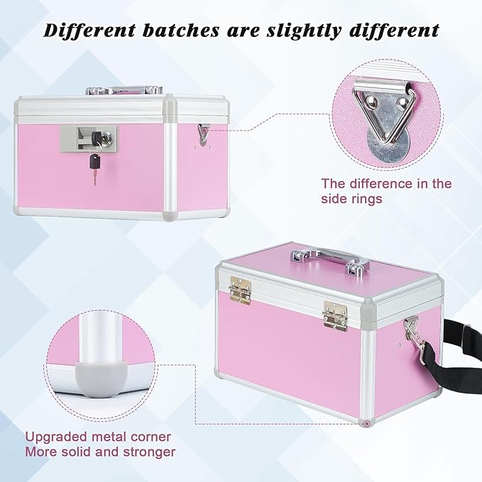 xydstay Medicine Lock Box,First Aid Safe Medication Storage Box,Layered Aluminum Daily Medicine Cabinet Family Use,12.2" x 7.9" x 7.5", Pink