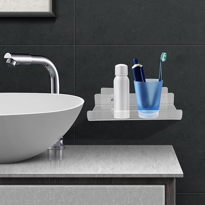 LIFKOME U-Shaped Acrylic Bathroom Shelf 20x10cm Punch-Free Wall Mounted Storage Rack Small Floating Home Storage Organizer for Bathroom and Kitchen