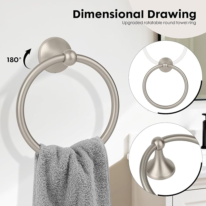 4-Piece Brushed Nickel Bathroom Hardware Accessories Set, 24 Inch Towel Bar, Towel Rack, Bathroom Towel Holder