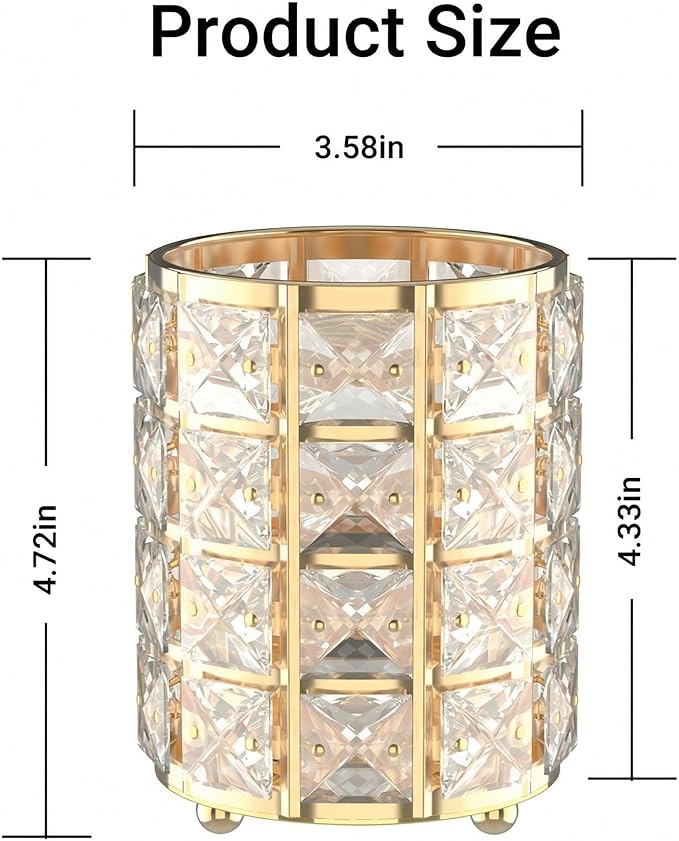 LUGUNU Makeup Brush Holder with Golden Crystal Bling ?€? Elegant Vanity Organizer for Brushes, Pens & Pencils, Ideal for Bathroom or Office Countertop(2Pack)
