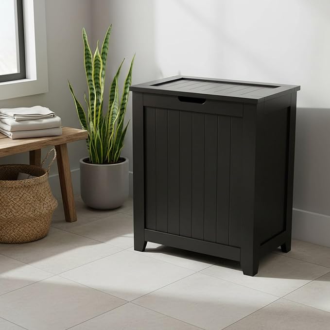 Redmon 18'' x 11.25'' x 23.25'' Contemporary Country Wainscot Style Wooden Clothes Hamper for Bedroom, Bathroom, and Laundry Room, Espresso