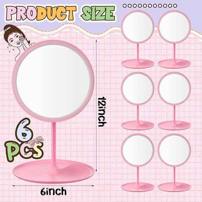 DoubleFill 6 Pcs Spa Party Mirrors Gifts Sleepover Party Favors Make up Table Mirror for Women Girls Mothers Day Accessory Sleepover Supplies Bridesmaid Gifts Slumber Birthday Favors(Pink)