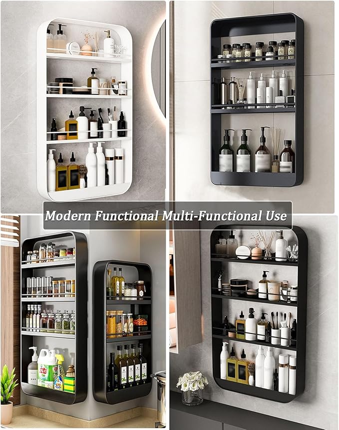 Wall Mount Organizer Floating Bathroom Shelves No Drill Adhesive Makeup Storage Rack Hang Decorative Over The Toilet Shelf(White,40x60cm)