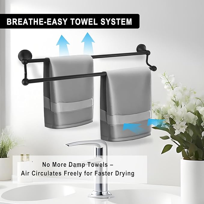#304 Stainless Steel Double Towel Bar,Optional Different Length Installation (Matt Black - 24 inches, Double Towel bar)