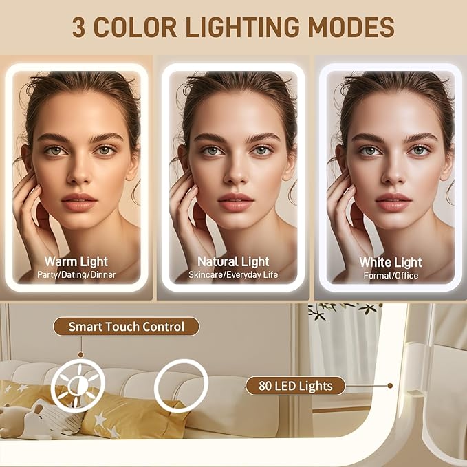 FRANO Makeup Mirror with Lights, Rechargeable Mirror with 3X/5X/10X Magnification, Portable Vanity Mirror with for Travel/Desk, Valentines Day Gifts for Her