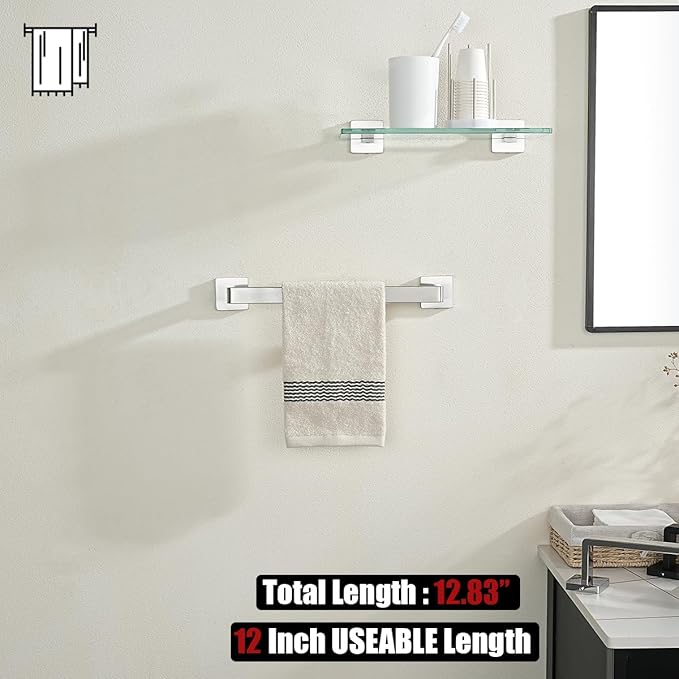 JQK Brushed Towel Bar, Rounded Edges 18.41 Inch Towel Rack, 304 Stainless Steel Bathroom Wall Mount, Useable Length 16 Inch, TB250L16-BN