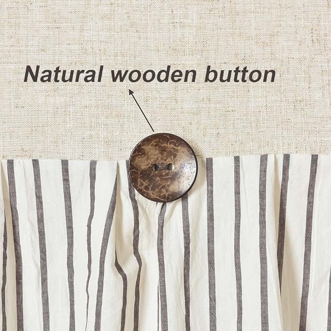Farmhouse Shower Curtain,Beige and Brown Stripe,Button Curtain,Linen and Cotton Woven Fabric,Rustic Charm Country Chic Style,72x72 in